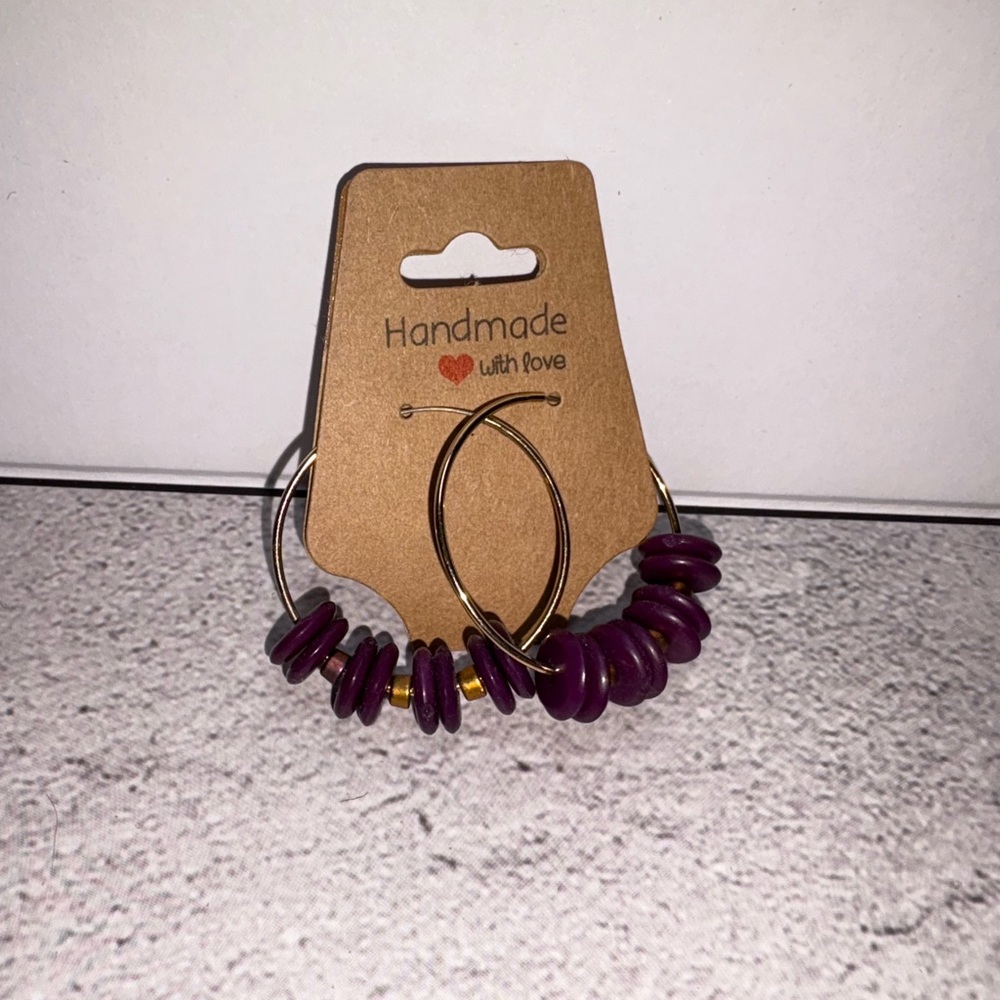 Chic Gold and Purple Beaded Hoop Earrings
